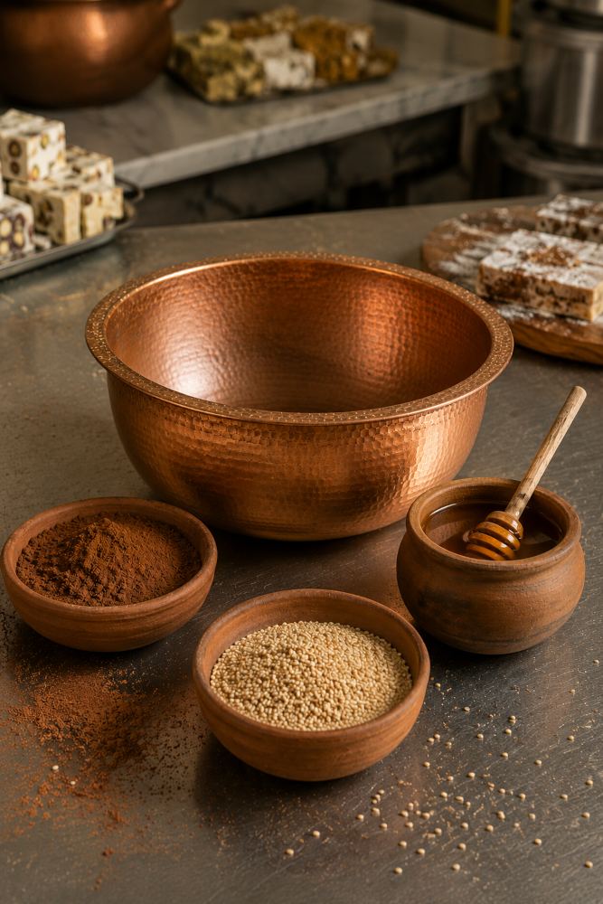 COPPER UTENSIL FOR MAKING HALVA